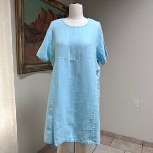 linen shift dress oversized pockets lagenlook coastal minimalist XS Bryn Walker